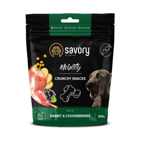 Хрусткі ласощі Savory Mobility Rabbit and Chokeberries для собак усіх порід для здоров’я суглобів з кроликом і чорноплідною горобиною 200 г Хрусткі ласощі Savory Mobility Rabbit and Chokeberries для собак усіх порід для здоров’я суглобів з кроликом і чорноплідною горобиною 200 г