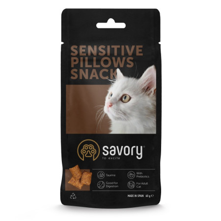 Хрумкі ласощі Savory Cats Snacks Pillows Sensitive для дорослих котів з чутливим травленням, 60 г Хрумкі ласощі Savory Cats Snacks Pillows Sensitive для дорослих котів з чутливим травленням, 60 г