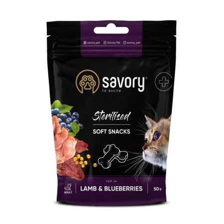 М'які ласощі Savory для здоров’я стерилізованих котів, ягня та чорниці М'які ласощі Savory для здоров’я стерилізованих котів, ягня та чорниці